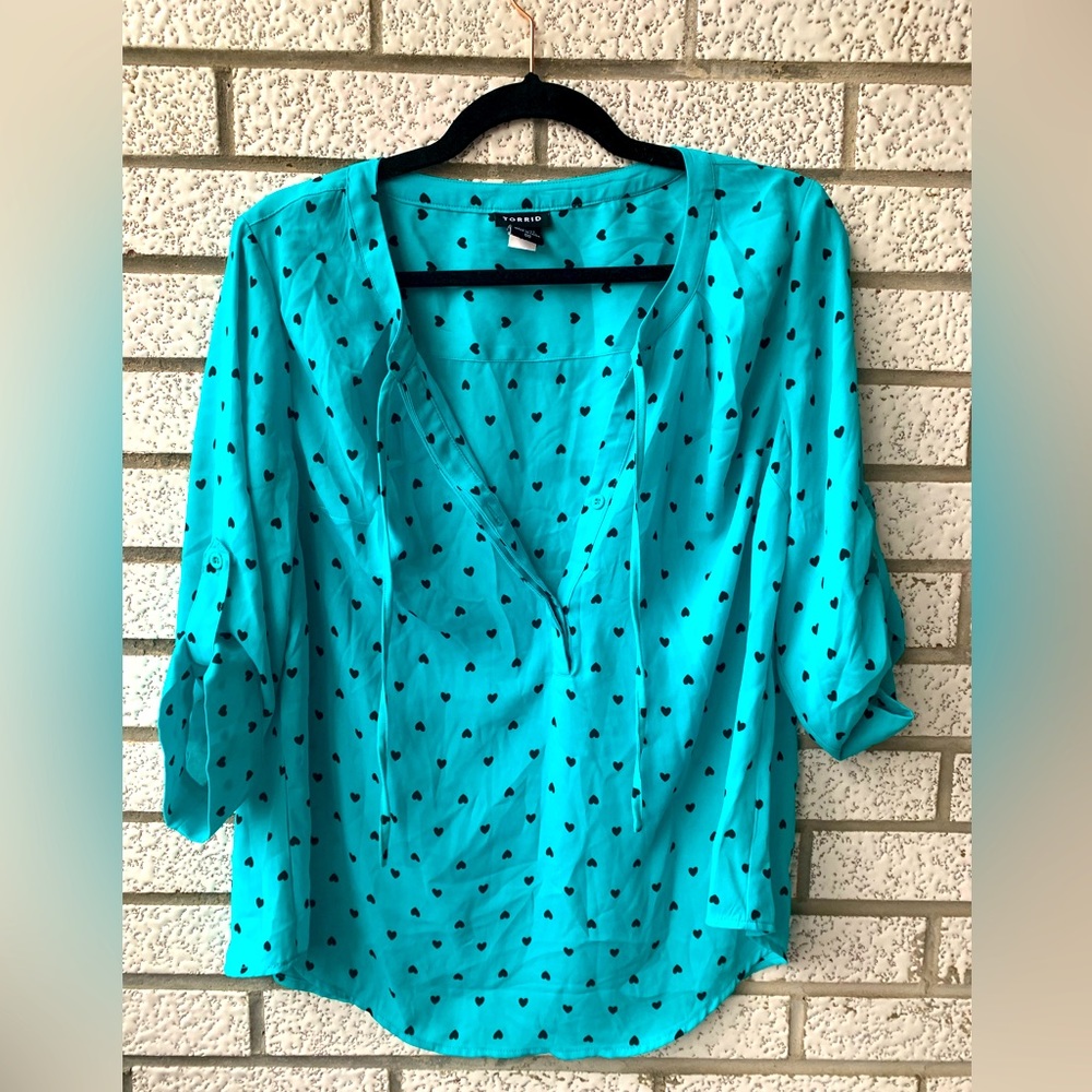 Torrid Turquoise Heart Blouse
